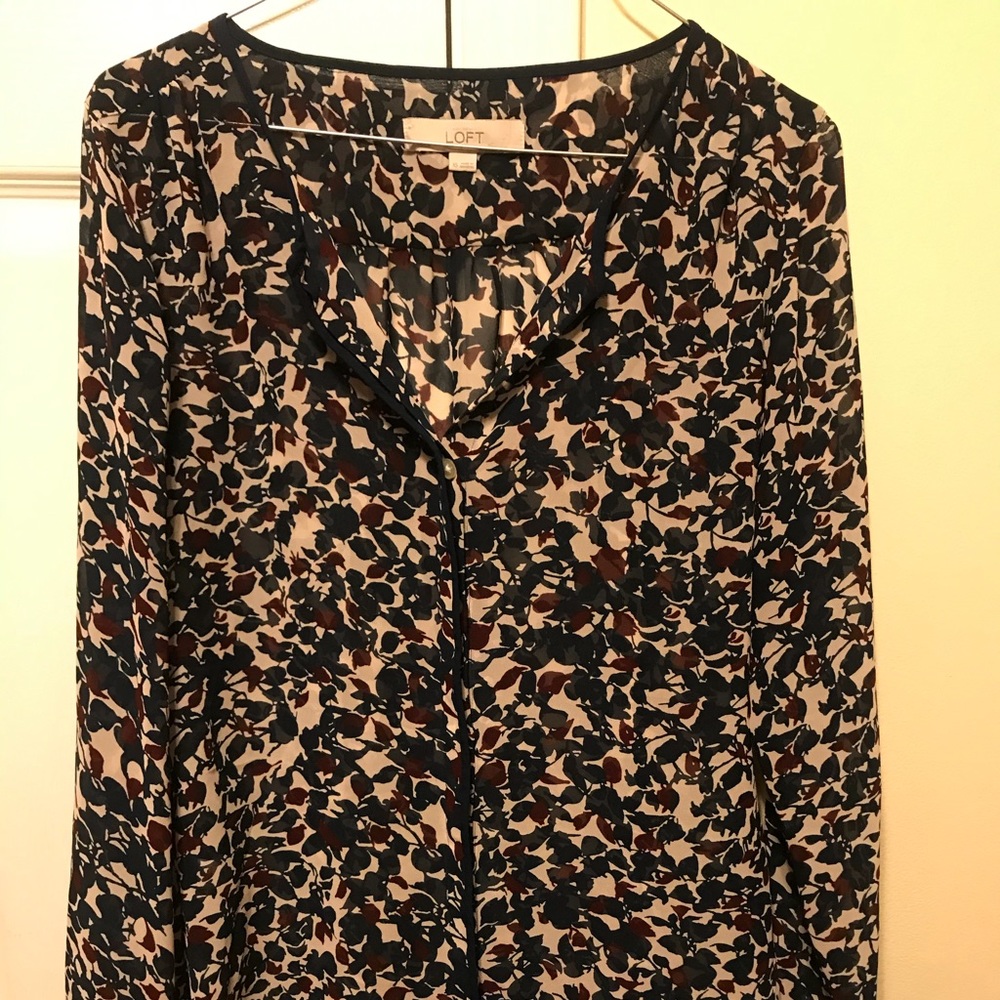 loft white button up long sleeve shirt with leaves